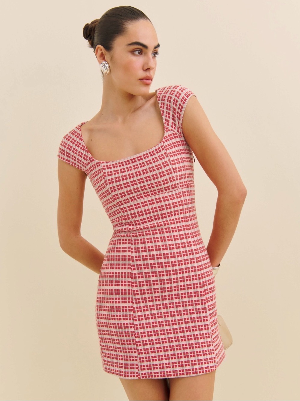 Reformation Xenia Red Checkered Knit Dress NWT Size XS